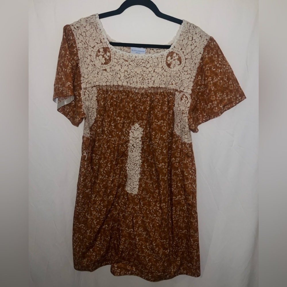 Mi Golondrina Orange and Cream Dress